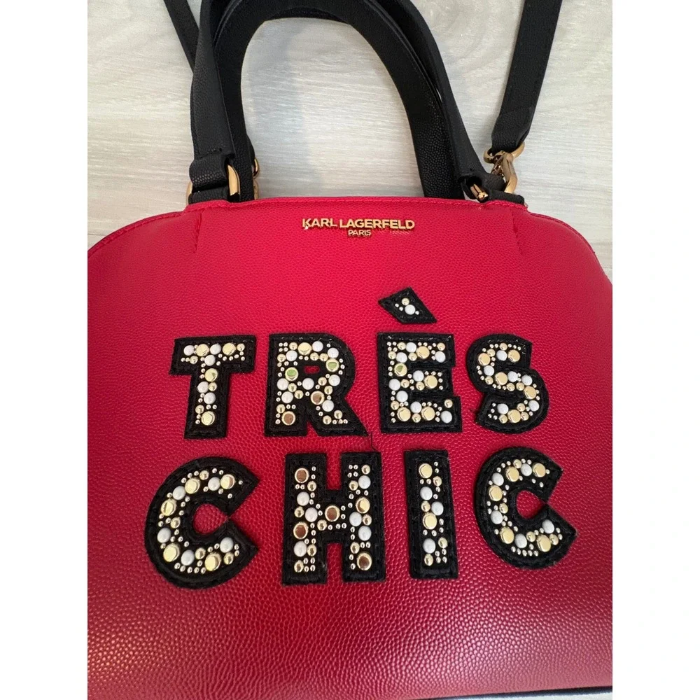 Karl Lagerfeld  Bag Women Paris Tres Chic Red Black Satchel Crossbody Handbag